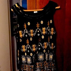 Anthropologie sequin and embroidery black tank M